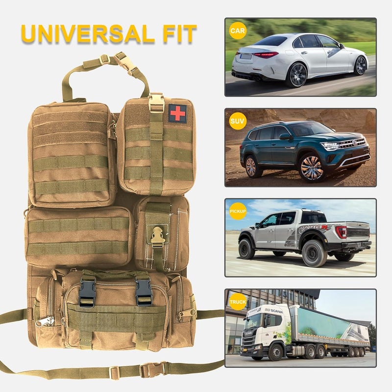 Jimikay Universal Tactical Seat ​Back Organizer Vehicle Molle Panel Organizer Storage Bag with 5 Detachable Molle Pouch for All Vehicel Such as Jeep,Truck,SUV, Car, Ford,Chevy etc - Image 3
